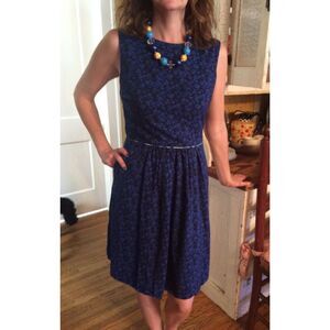 Matilda Jane Dress Size 10 Sleeveless Blue Floral Pockets Knee Length